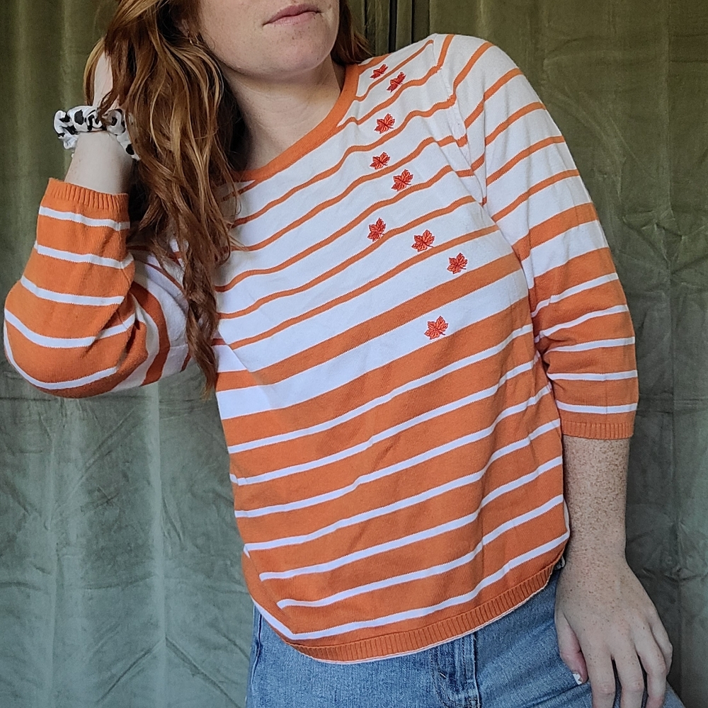 y2k Cottagecore Granniecore Cozy Twee Acedemia Fall Leaves Striped Sweater